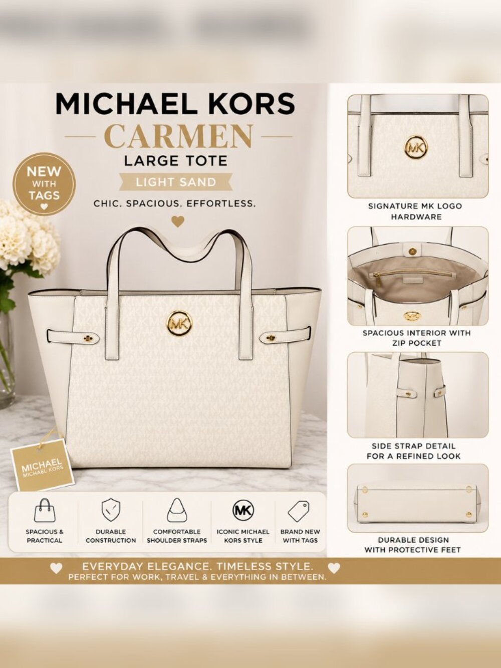 MICHAEL KORS Carmen Large Tote Light Sand